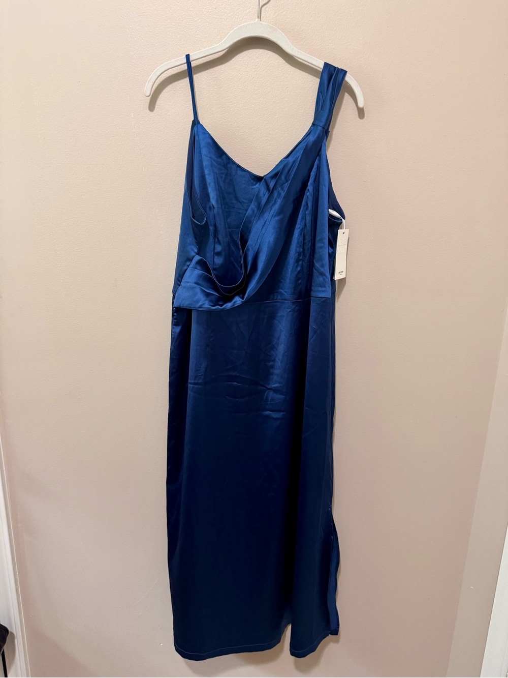 Satin Slip Midi Dress in Deep Teal Blue